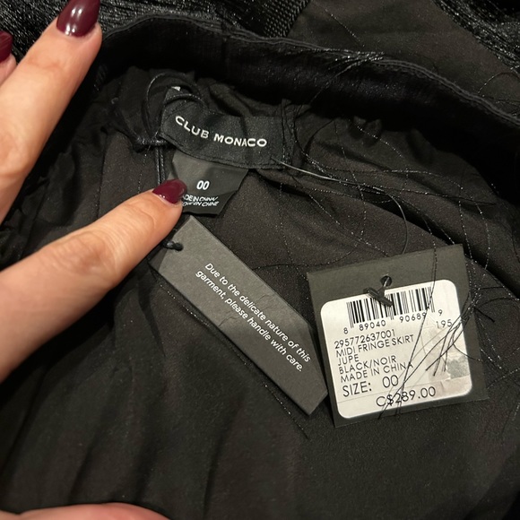 Club Monaco NWT Midi Fringe Showgirl Skirt black XS Size 00 - Picture 7 of 8